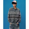 Suéter de malha jacquard Fair Isle masculino feminino cardigã de gola redonda jaqueta estilo retro old money atacado de fábrica transfronteiriço