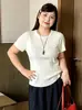 Top de punto básico de manga corta, redondo, versátil, para mujer talla grande, colección otoño 2026, estilo holgado y casual para figuras más voluminosas