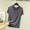 Nova estilo primavera e verão Algodão Bit gola redonda com babados manga curta camiseta, outono solta plus size casa casual cor sólida top