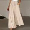 Pantalones largos de pierna ancha de verano nuevos para mujer, transfronterizos europeos y americanos, con cintura elástica, falda-pantalón larga de cintura alta para mujer, en stock
