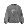 Sudadera con Capucha de Cuello Redondo Lavada con Estampado de Letras 'American Fun' para Hombre, Pulóver Holgado Desgastado Tie-Dye, Ropa Deportiva, Tendencia Primavera Otoño