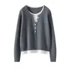Nuevo Jersey de Cachemira para Mujer Otoño e Invierno Cuello Redondo Capa Base Falso Dos Piezas Bloque de Color Tejido Camisa Base