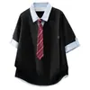 Camiseta de Verano para Hombre de Manga Corta con Corbata y Estructura de Polo Falso de Dos Piezas Manga Corta Tendencia Alta Gramaje Manga Corta para Hombre