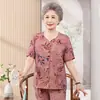 Conjunto de verano de manga corta para la abuela, ropa de verano para mujeres mayores, ropa de casa para señoras mayores, camisa estampada para mamá