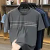 Camiseta Rayada de Manga Corta de Verano para Hombres de Mediana Edad, Top Casual Holgado de Cuello Redondo para Hombre