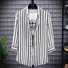 Camisa de siete mangas para hombre, de verano, moderna, ajustada, a rayas, de media manga, estilo coreano, informal, combinable con todo.