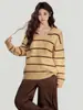 Suéter de Punto a Rayas Amarillas de Manga Larga para Mujer, Ropa Exterior Engrosada Otoño e Invierno 2026, Camiseta Base de Capa Interior, Top Holgado