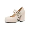 Nuevos zapatos de moda británica para mujer con punta cuadrada, hebilla, tacón Mary Jane, zapatos de mujer, venta al por mayor de fábrica