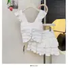 Conjunto de Chaleco y Falda Dulce y Elegante para Mujer, Nuevo Estilo de Verano con Bordes Volantes, Conjunto de Dos Piezas con Falda de Volantes tipo Pastel