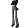 Calça Jeans Vintage Micro-La Feminina Outono 2024 Nova Cintura Alta Slim Fit Flare Calça Feminina Slim Fit Toque de Alto Padrão