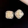Pendientes de Aro Rombo de Circonita Estilo Europeo y Americano Transfronterizos, Clips para Orejas, Pendientes Simples y Elegantes, Aros Versátiles, Lujo Ligero, Pendientes de Alta Gama para Mujer