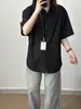 Camisa Negra de Seda de Hielo de Manga Corta para Hombre, Estilo Delgado de Verano, Fresca y Elegante, Camisa de Caída de Alta Gama, Chaqueta Casual Holgada de Media Manga