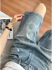 Shorts Jeans Rasgado Estilo Retrô Americano com Manchas Feminino Verão Novo Plus Size Gordinha Cintura Alta Soltos Perna Larga Capris