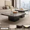 Juego de Mesa de Centro Cuadrada de Lujo Estilo Italiano con Encimeras de Piedra Blanca y Negra para Salas de Estar Pequeñas, Juego de Mesa de Centro Cuadrada Ecológico Grado E0
