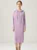 Vestido 100% cachemir puro para mujer, nuevo vestido suéter tejido largo holgado de otoño e invierno con capucha y botones, vestido casual de color liso