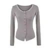 Cárdigan Top Sexy de un Solo Botón Estilo Pura Pasión Moda Otoño e Invierno Versátil Camiseta Interior con Encaje Empalmado Camiseta de Manga Larga