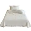 Colcha Bordada de Renda em Algodão Lavado com Areia Estilo Coreano Conjunto de Três Peças Lençol de Cama Espesso Acolchoado 100% Algodão Lavável à Máquina para Tatame