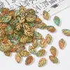 Cuentas de Vidrio Checo con Agujeros Horizontales, Hojas Estilo Antiguo Pintadas en Dorado, Pulsera Hecha a Mano para DIY, Pasador, Materiales para Accesorios del Cabello, Cuentas Sueltas