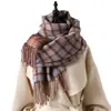 Bufanda Chal de Imitación Cachemir con Cuadros Estilo Coreano, Textura Arena Fina, para Hombres y Mujeres, Bufanda Cálida y de Moda con Borlas para Otoño e Invierno, para Viajes