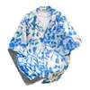 Camisa Masculina de Manga Curta com Gola Cubana Estampada de Flores para Verão, Férias na Praia, Estilo Fresco e Relaxado, Jaqueta Camisa de Meia-Manga