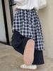 Calça Jeans Feminina Tongsen Tongma Outono 2026 Calça Xadrez Infantil com Aba Traseira Calça Reta Wide-Leg Feminina de Outono