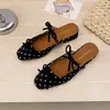 Mules sem salto de bico quadrado, sandálias fechadas para mulheres, calçados de verão para uso externo, novo modelo 2026, salto grosso, laço, sapatos de calçar