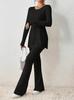 Ropa de Mujer Transfronteriza Europea y Americana Otoño e Invierno 2023 Nuevo Color Puro Casual Delgado Ropa de Casa Traje Fabricante Moderno y Versátil