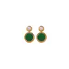 Yi Lu Yin Plata de Ley S925 Chapado en Oro Pendientes de Botón de Jade Ganqing Moda Simple Temperamento Versátil Viaje Diario Pendientes Redondos de Plata