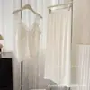 Novedad de Primavera Más Vendida Estilo Retro Tirantes de Encaje para Mujer con un Toque de Lujo, Color Sólido Hielo Seda Cómodos Pantalones Largos Tirantes para Mujer