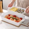 Tigela para Assar Queijo Arroz Assado Assadeira Doméstica Cerâmica Grande Assadeira com Duas Alças Retangular Micro-ondas Forno Grelha Prato para Carne e Peixe