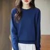 Suéter de Punto de Algodón Puro con Cuello Redondo para Mujer 2026 Otoño e Invierno Nuevo Estilo Color Sólido Holgado y Versátil Suéter Pulóver Suéter de Capa Base de Algodón Puro