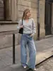 Top de Punto Irregular con Tirantes de Corbata para Mujer de Primavera y Otoño con Cuello en V, Top Corto Sencillo Cruzado de Color Sólido