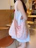 44301 Coreia do Sul Bolsa Bolsa de Lona Estampada com Laço Bolsa Transversal Floral Bolsa de Ombro para Compras Bolsa para Aula de Estudante