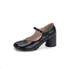 Zapatos Mary Jane de cuero de vaca de alta gama estilo británico de una tira con laterales abiertos y cuentas, puntera dividida, cuero genuino, tacón alto grueso, pie de cerdo, zapatos de moda para mujer