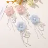 Tela de Malla con Flores Bordadas y Flecos de Perlas para Niña Dulce Oxygen Adhesivo para Manualidades Accesorios para Pendientes de Primavera y Verano Accesorios para el Cabello Pin Lateral Accesorios para Corsage