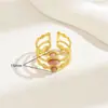 Nuevo Anillo Abierto de Tres Capas con Rubí Bañado en Oro de 18K de Acero Inoxidable, Joyería de Mano Elegante de Nicho Retro Francés Europeo y Americano