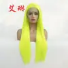 Moda damas peluca de comercio exterior Europa y Estados Unidos cabello largo liso medio tejido a mano frontal de encaje fibra química fabricantes al por mayor
