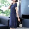 Talla grande Mamá Vestido de verano de manga corta con estampado para mujer Estilo coreano Nuevo Falda midi de chifón para mujer