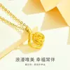 Colgante de Trébol de Cuatro Hojas y Rosa de Oro Puro para Mujer, Cadena de Clavícula de Oro Duro 3D, Regalo de Graduación, Venta al por Mayor de Fábrica