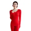Ropa interior térmica roja para mujer 2026 Año del Caballo, Conjunto térmico de algodón con calefacción, manga larga, superior e inferior