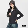 Nova blusa de moletom feminina grossa de corte justo para outono e inverno, top com capuz à prova de vento para esportes ao ar livre com zíper