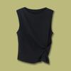 Marca C Top sin mangas ajustado con cuello barco y textura plisada Falda negra 26 Traje de mujer Primavera/Verano 1272830001