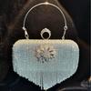 Nuevo Clutch de Barra con Pedrería Completa para Comercio Exterior Transfronterizo, Bolso de Noche para Banquete, Estilo Pequeño Fragante, Borla, Bandolera Inclinada, Bolso de Noche