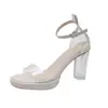 Sandalias de Plataforma con Tacón de Cristal Transparente de Una Correa Estilo Verano 2026 para Mujer, Zapatos de Pasarela Modelo Tacón Ultra Alto Estilo Hada