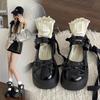 Zapatos jk de estilo universitario con lazo, suela gruesa, de cuero, para mujer, nuevos de verano y otoño 2024, versátiles, punta redonda, de doble fila de botones, de una sola capa