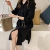 Vestido de primavera para mujer, de manga larga, estilo coreano, elegante, ligero, de longitud media, ajustado, con cordones, para chica gordita
