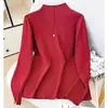 Suéter de malha com gola redonda e altura média para mulheres, look de outono e inverno, peça de baixo para usar com suéter, pode ser usado sozinho, moderno, blusa base slim fit para mulheres, atacado