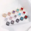 Clover de Quatro Folhas Colorido com Pedras Preciosas Zircônia, Banhado a Ouro 14K Colorido, Espaçadores, Acessórios para Joias Artesanais de Cristal para Pulseiras
