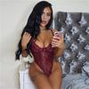 Comercio exterior Europa y Estados Unidos lencería sexy para mujer encaje rayas patrón hueco tentación sexy cadera alta perspectiva mono fabricantes