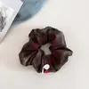 Faixa de Cabelo Xadrez Vermelho e Azul Retrô para Mulheres, Lenço Quadrado Doce de Menina Coreana, Elástico de Cabelo, Corda para Rabo de Cavalo Baixo Acessório de Cabelo